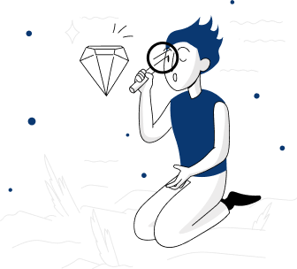 imagen de una persona con una lupa en la mano, observando un diamante